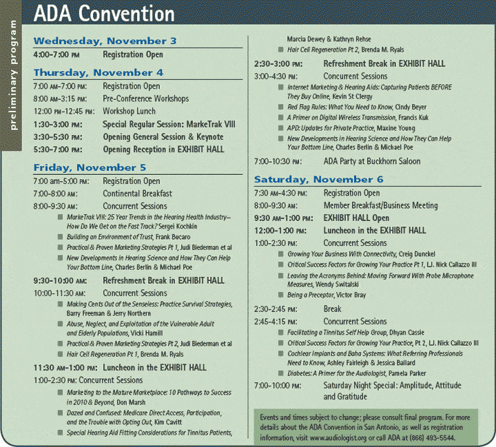 ADA 2010 convention preliminary schedule