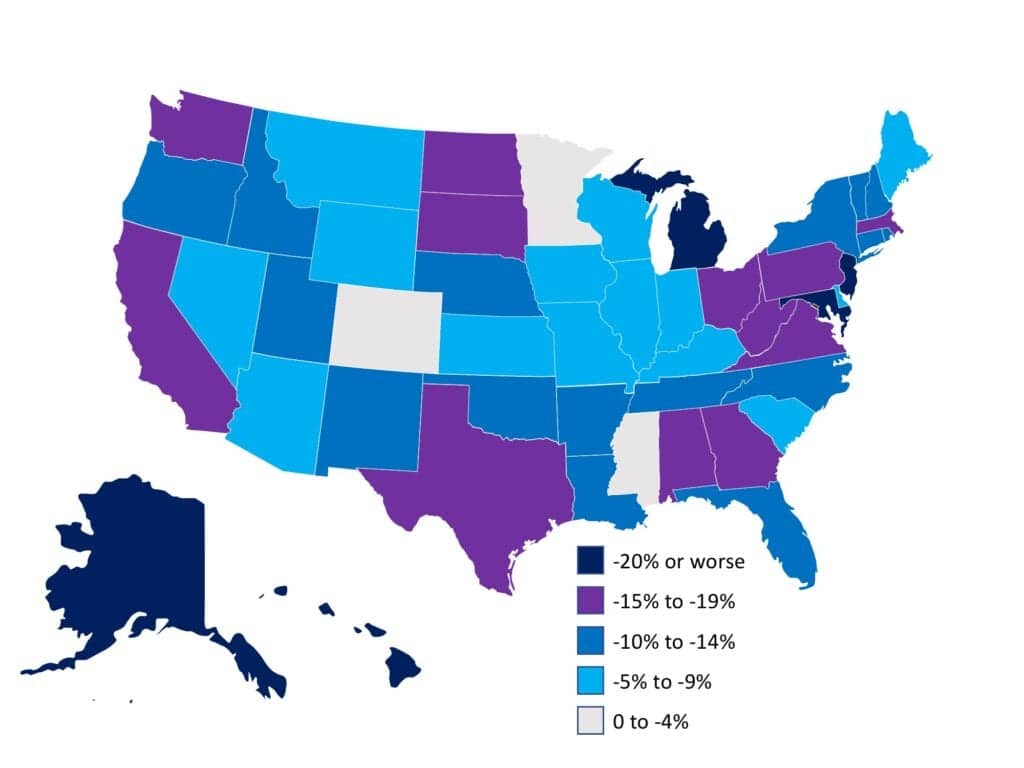 State-by-state hearing aid sales in 2020 vs 2019