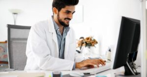 doctor sitting at computer