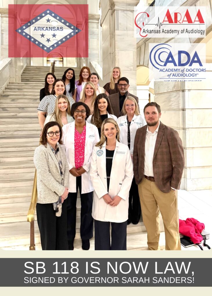 Members of ADA and the Arkansas Academy of Audiology celebrate Arkansas senate bill 118 passing.