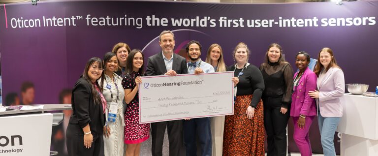 Oticon Hearing Foundation 2025 donation check at AAA 2025