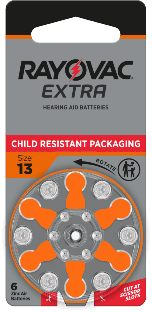 Rayovac Extra hearing aid battery in new packaging