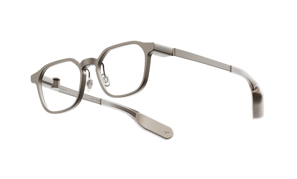 RayNeo iO Smart Glasses in gold, three-quarter view
